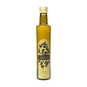 بطری ۵۰۰ میلی‌لیتری روغن زیتون بکر با بو مسعود رودبار طرح جدید